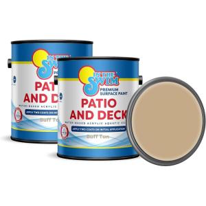 In The Swim Patio and Deck Paint – White -Water Based Acrylic Coating – For Sprayed, Patterned, or Bare Concrete Surfaces -1 Gallon(Buff Tan)