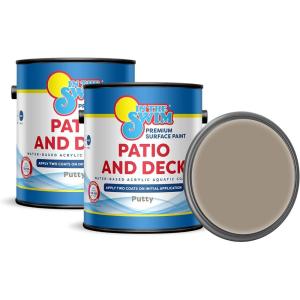 In The Swim Patio and Deck Paint – White -Water Based Acrylic Coating – For Sprayed, Patterned, or Bare Concrete Surfaces -1 Gallon(Putty)