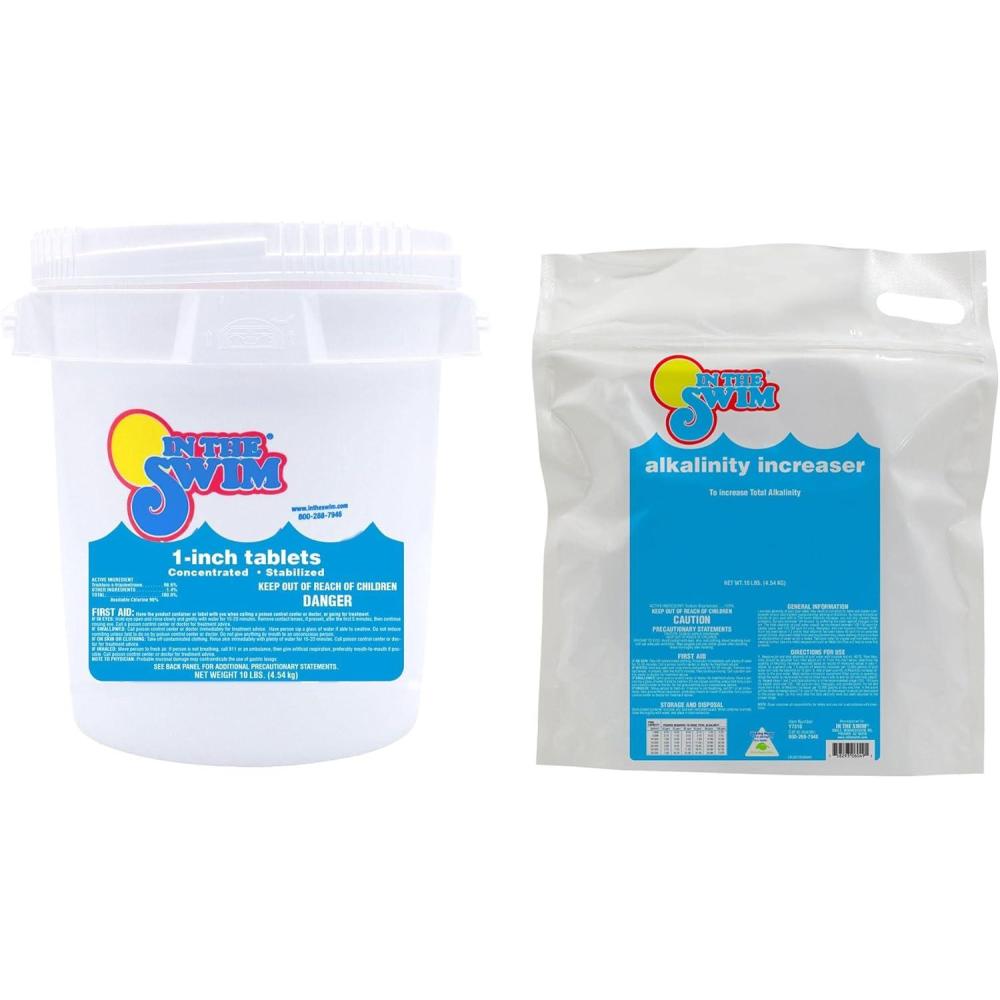 imageIn The Swim 1 Inch Stabilized Chlorine Tablets for Sanitizing Swimming Pools  Fast Dissolving  90 Available Chlorine  TriChlor  10 PoundsChlorine  Alkalinity