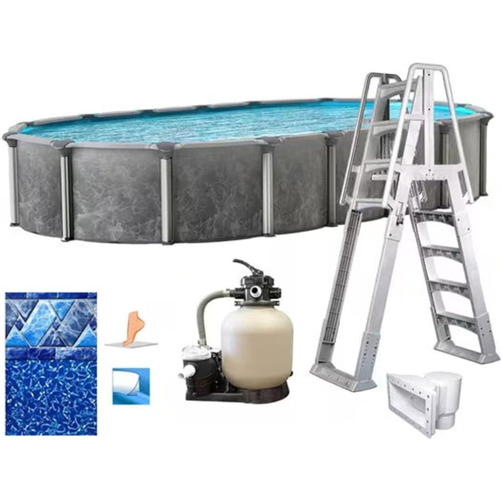 imageIn The Swim 12 x 23 Oval Above Ground Swimming Pool  Emotion Package  Featuring Sand Filter Pump System and AFrame Ladder