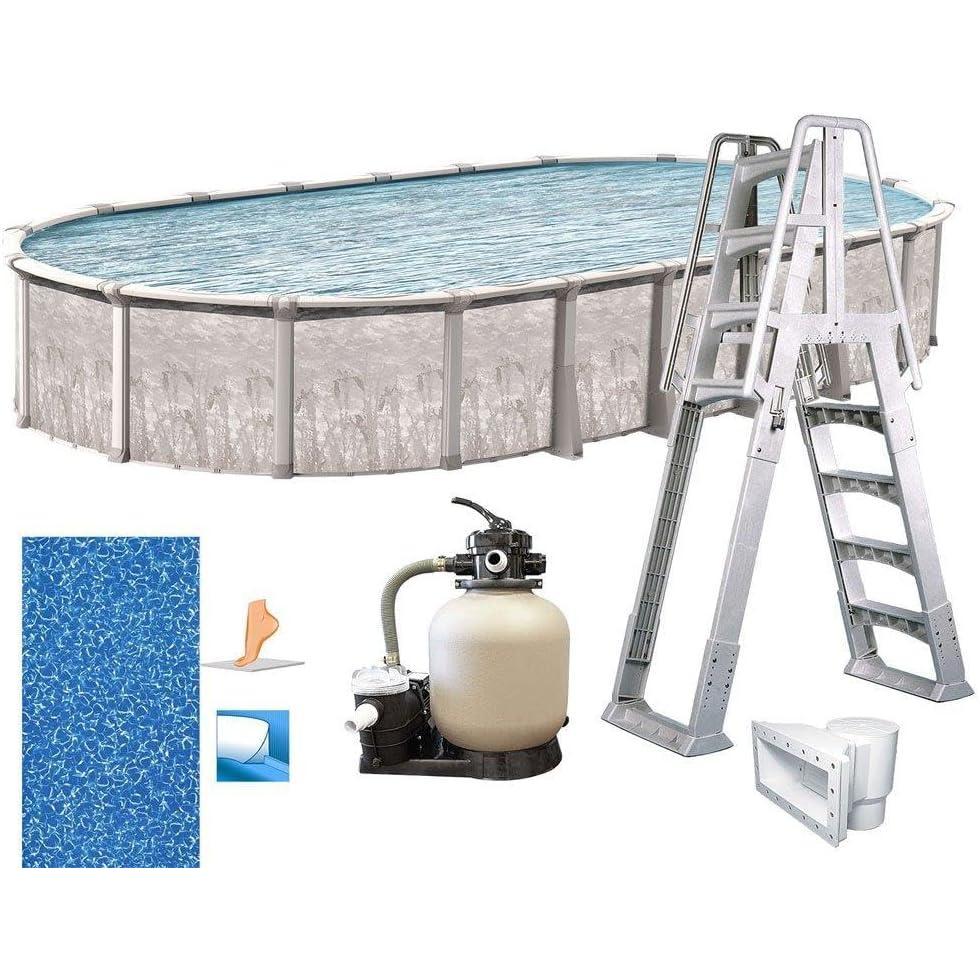 imageIn The Swim 21 x 43 Oval Above Ground Swimming Pool  Marina Package  Featuring Sand Filter Pump System and AFrame LadderMarina