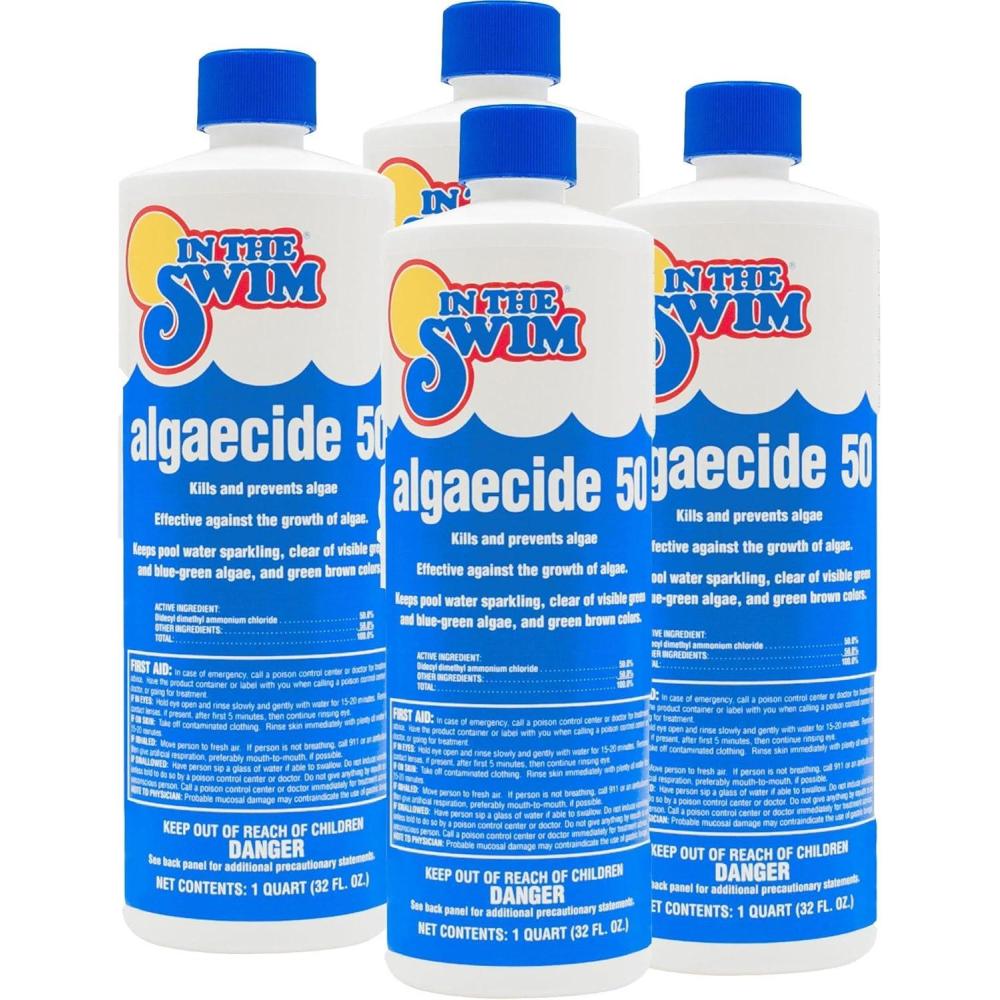 imageIn The Swim Algaecide 50 for Swimming Pools  Green Black and Yellow Algae Treatment for Above Ground or Inground Swimming Pools  1 Quart4Pack 1 Quart