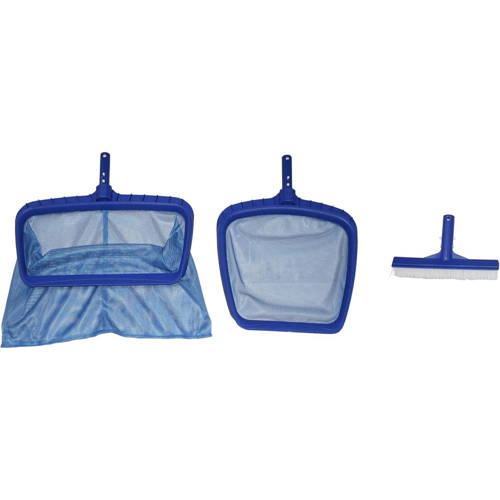 imageIn The Swim Economy Swimming Pool Maintenance Kit  195 Leaf Skimmer 15 Leaf Rake 10 Brush  Fits Standard PolesEconomy