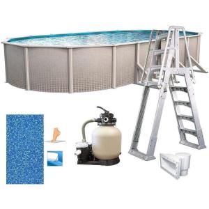 In The Swim 12′ x 18′ Oval Above Ground Swimming Pool – Freestyle Package – Featuring: Sand Filter, Pump System and A-Frame Ladder