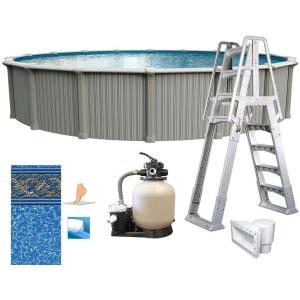 In The Swim 15′ Round Above Ground Swimming Pool – Marina Package – Featuring: Sand Filter, Pump System and A-Frame Ladder(Excursion)