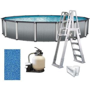 In The Swim 18′ Round Above Ground Swimming Pool – Weekender (Premium) Package – Featuring: Sand Filter, Pump System and A-Frame Ladder