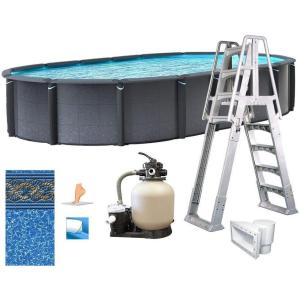 In The Swim 21′ x 43′ Oval Above Ground Swimming Pool – Marina Package – Featuring: Sand Filter, Pump System and A-Frame Ladder(Edge)