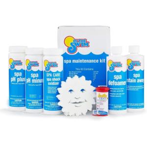 In The Swim Spa and Hot Tub Maintenance Starter Kit – Includes Shock Oxidizer, pH Plus & Minus, Stain Away, Defoamer, Water Test Strips, and Spa Sorb