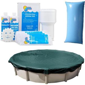 In The Swim Swimming Pool Winterization Bundle: Includes a 28′ Round Polar Plus Swimming Pool Winter Cover, 7.5k Gallon Pool Winter Closing Kit, and 4’x8′ Air Pillow