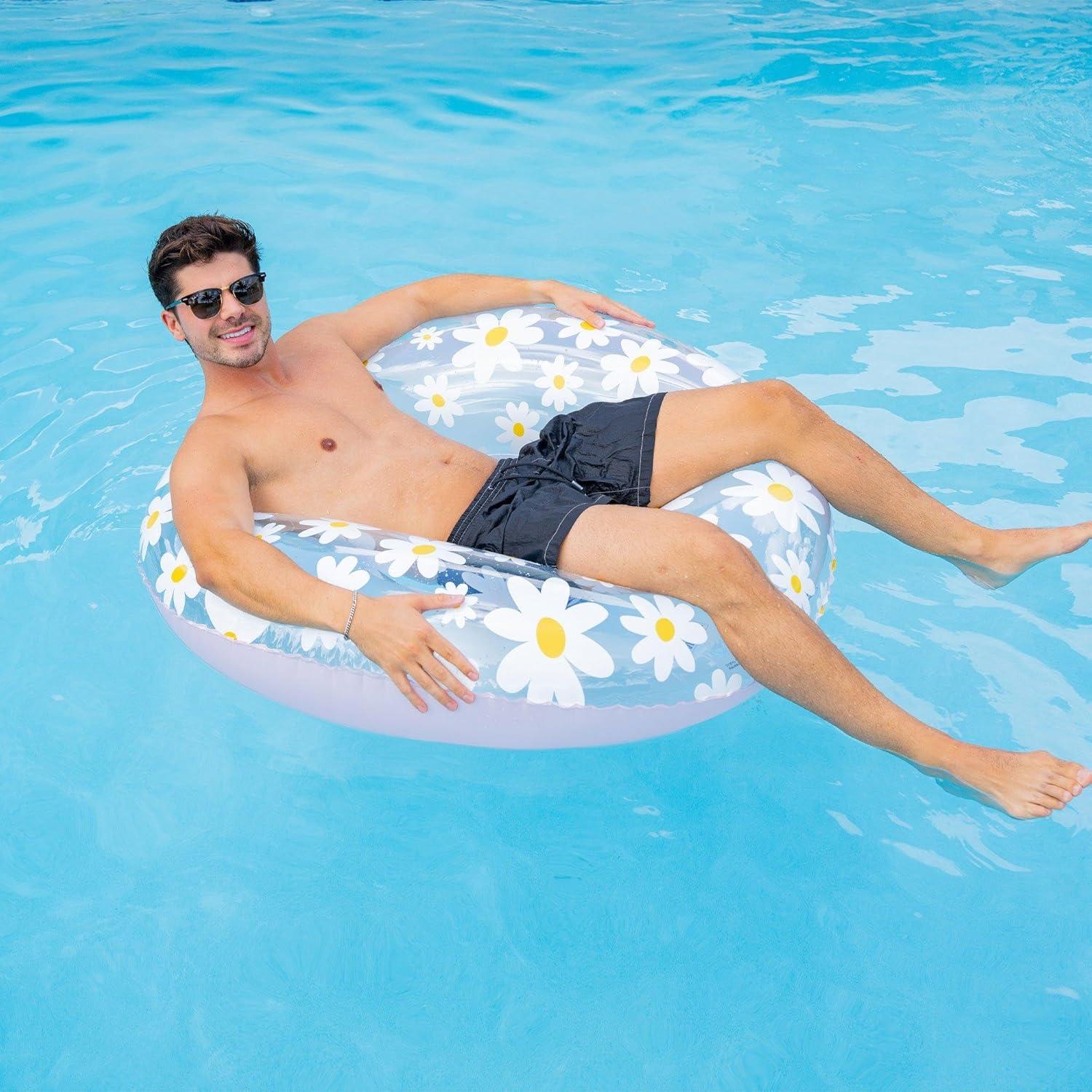 imageIn The Swim Exploded Floral Inflatable Tube Pool Float  48Inch Oversized Floral Swim Ring  Bold ampamp Colorful Design Durable PVCDaisy