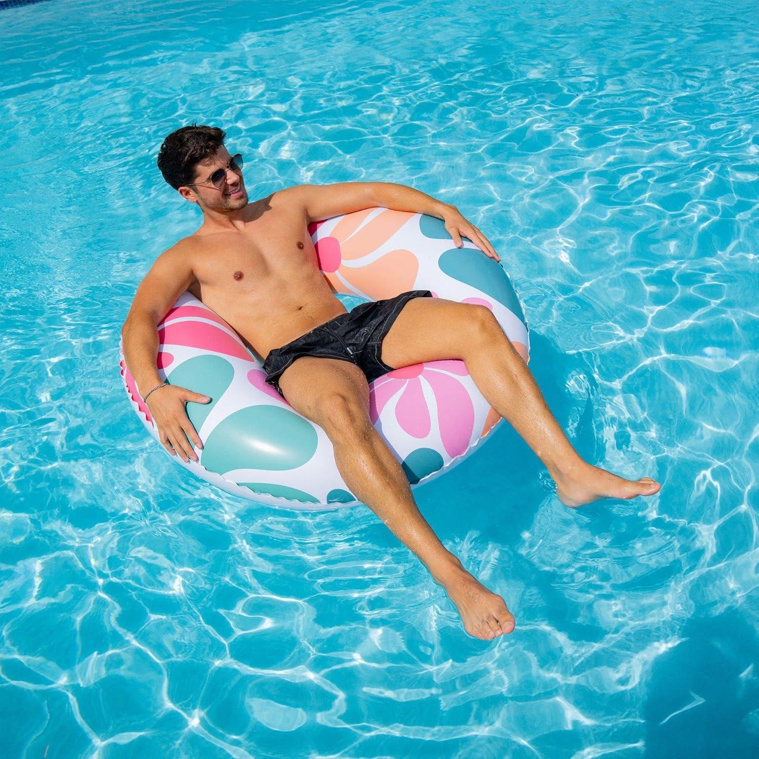 imageIn The Swim Exploded Floral Inflatable Tube Pool Float  48Inch Oversized Floral Swim Ring  Bold ampamp Colorful Design Durable PVCFloral