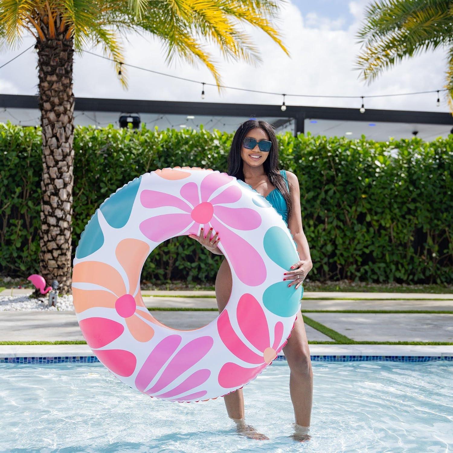 imageIn The Swim Exploded Floral Inflatable Tube Pool Float  48Inch Oversized Floral Swim Ring  Bold ampamp Colorful Design Durable PVCFloral