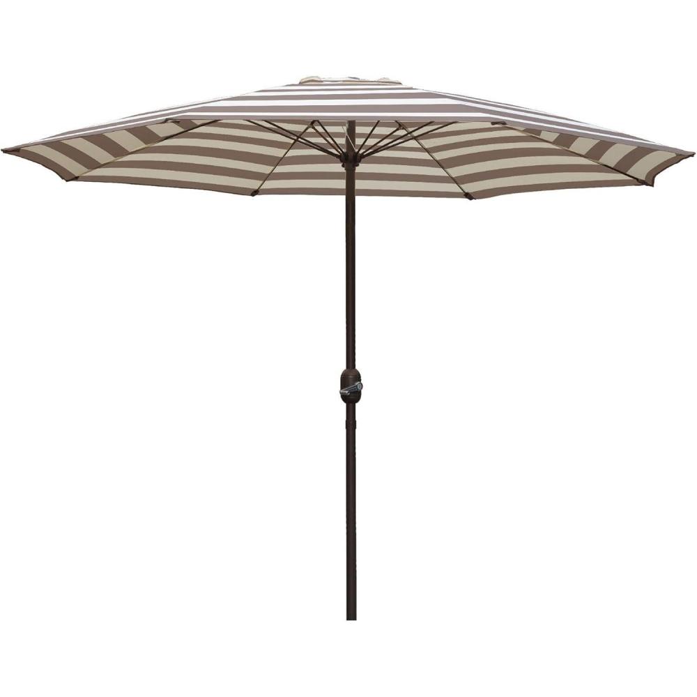 imageIn The Swim 9 Steel Umbrella  Cocoa Stripe Outdoor Patio Umbrella with Manual Crank ampamp WeatherResistant Fabric