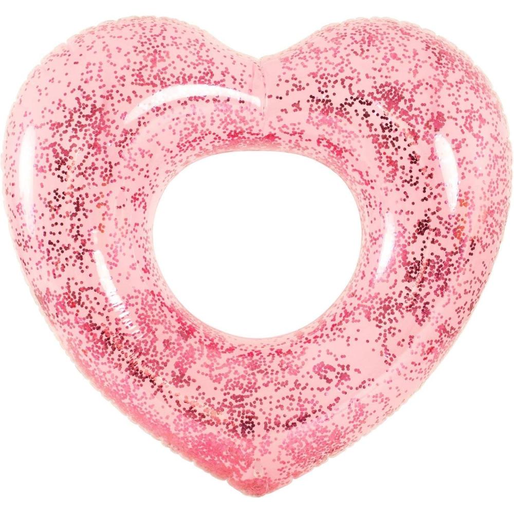 imageIn The Swim Glitter Heart Inflatable Pool Tube Float  46quot HeartShaped Swim Ring with Holographic Glitter  Durable PVC Float for Adults ampamp Teens  Pink Sparkle Pool LoungerHeart