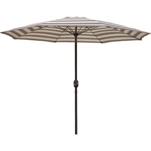 In The Swim 9′ Steel Umbrella – Cocoa Stripe Outdoor Patio Umbrella with Manual Crank & Weather-Resistant Fabric
