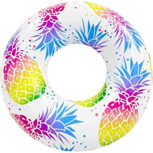 In The Swim Exploded Floral Inflatable Tube Pool Float – 48-Inch Oversized Floral Swim Ring – Bold & Colorful Design, Durable PVC(Pineapple)