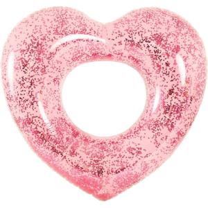In The Swim Glitter Heart Inflatable Pool Tube Float – 46″ Heart-Shaped Swim Ring with Holographic Glitter – Durable PVC Float for Adults & Teens – Pink Sparkle Pool Lounger(Heart)
