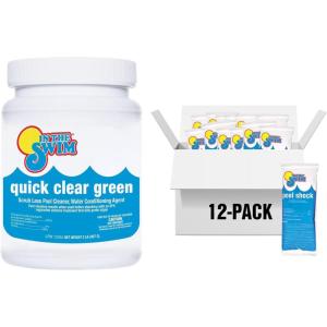In The Swim Green Pool Recovery Bundle – Quick Clear Green 4 Pound & Cal-Hypo Shock 6 Pound – Treats Green Algae, Clears Cloudy Water, Restores Sparkling Blue Pool(QCG + 12 x 1 CH Bundle)