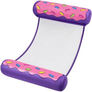 In The Swim Star Striped Inflatable Square Hammock – Red, White, and Blue Pool Float – Comfortable Backrest and Armrests, Perfect for Travel(Purple/Pink Frosting)
