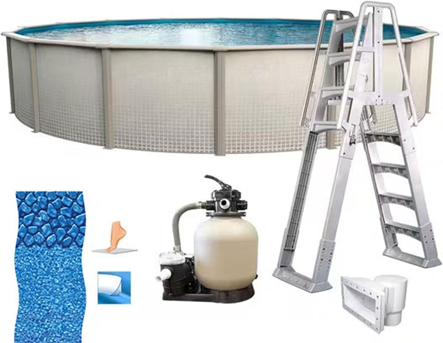 imageIn The Swim 12 Round Above Ground Swimming Pool Freestyle Package Featuring Sand Filter Pump System and AFrame LadderFreestyle