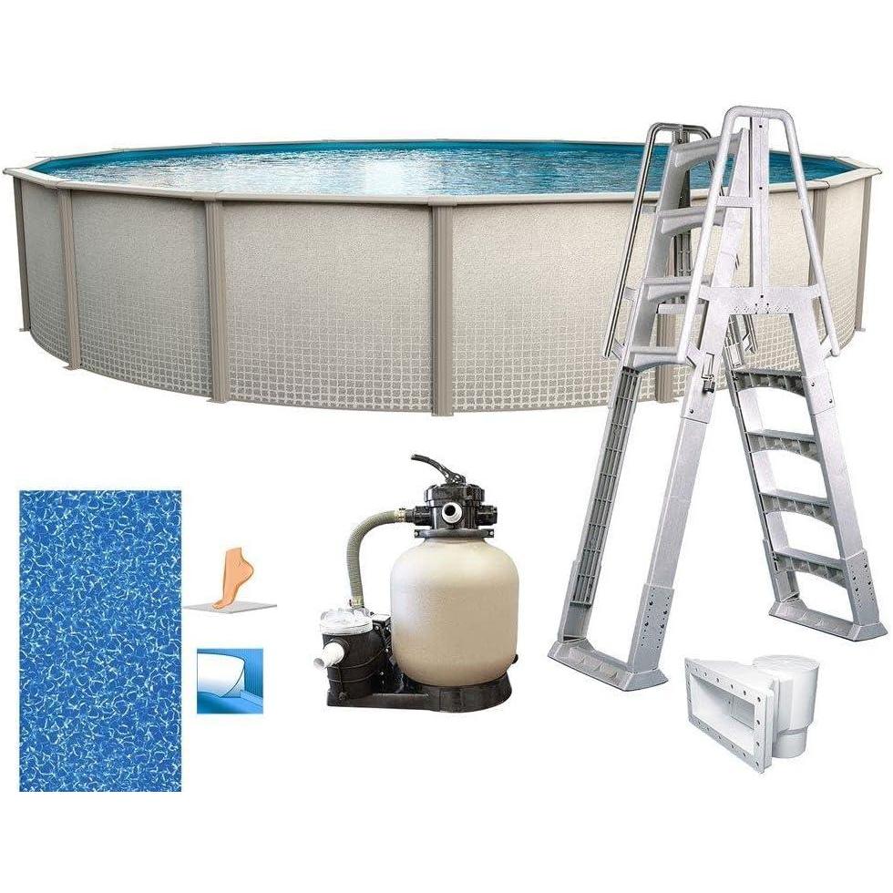 imageIn The Swim 12 Round Above Ground Swimming Pool Freestyle Package Featuring Sand Filter Pump System and AFrame LadderFreestyle