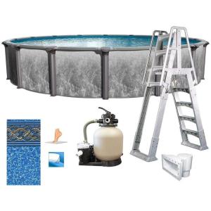 In The Swim 12′ Round Above Ground Swimming Pool – Freestyle Package – Featuring: Sand Filter, Pump System and A-Frame Ladder(Emotion)