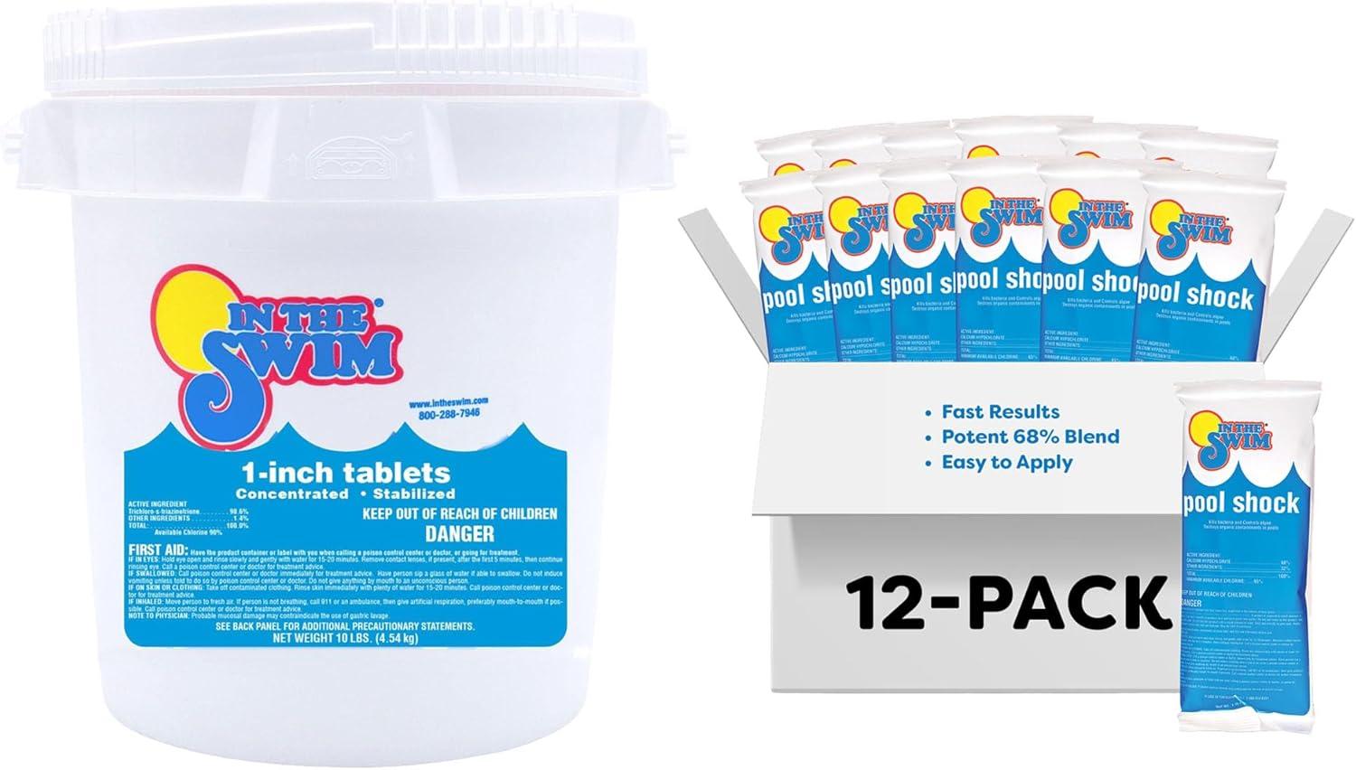 imageIn The Swim Chlorine and Alkalinity Bundle for Swimming Pools Includes 4 Pound Bucket of 1 Inch Chlorine Tablets and 5 Bag of Alkalinity IncreaserChlorine Shock