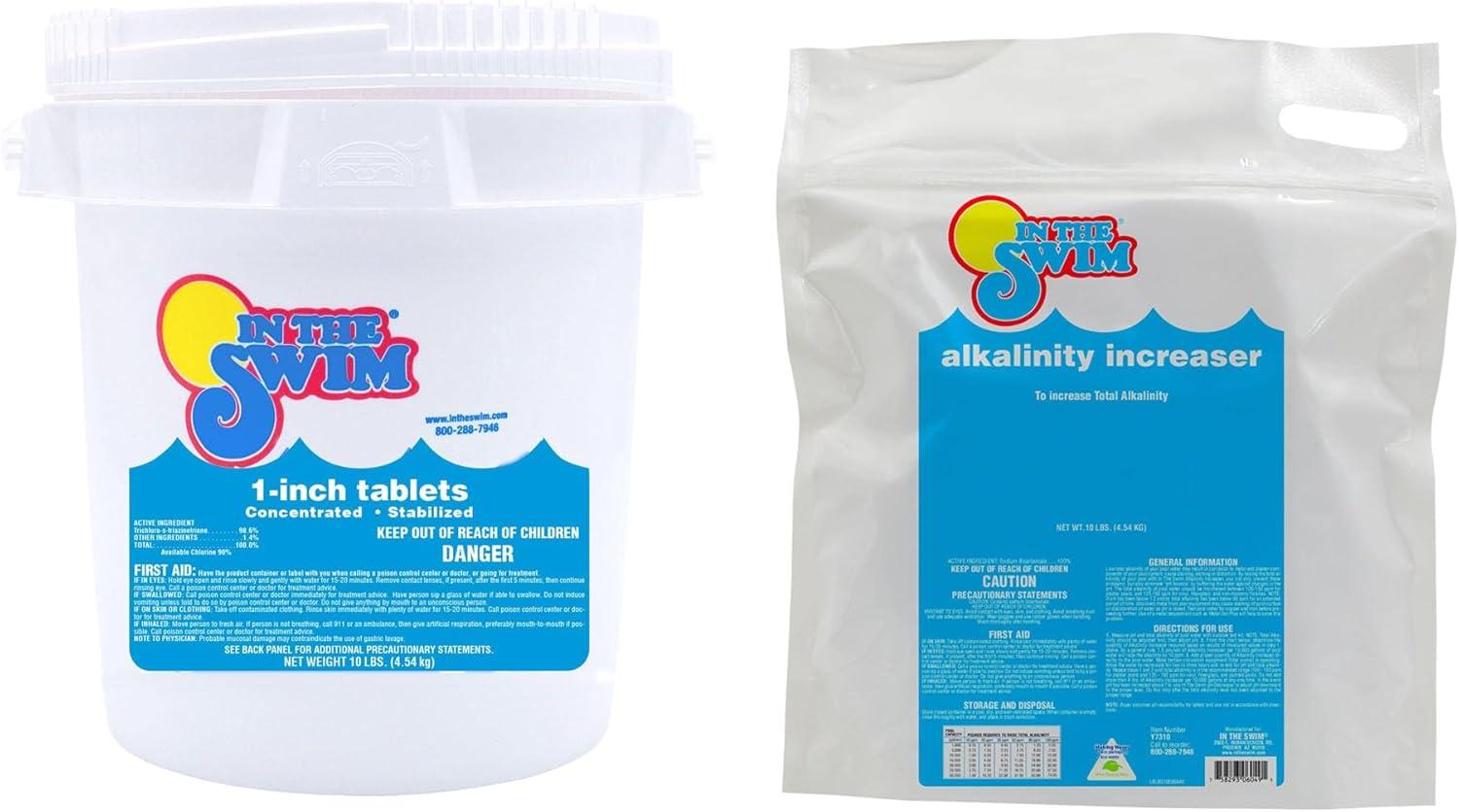 imageIn The Swim Chlorine and Alkalinity Bundle for Swimming Pools Includes 4 Pound Bucket of 1 Inch Chlorine Tablets and 5 Bag of Alkalinity IncreaserChlorine Alkalinity