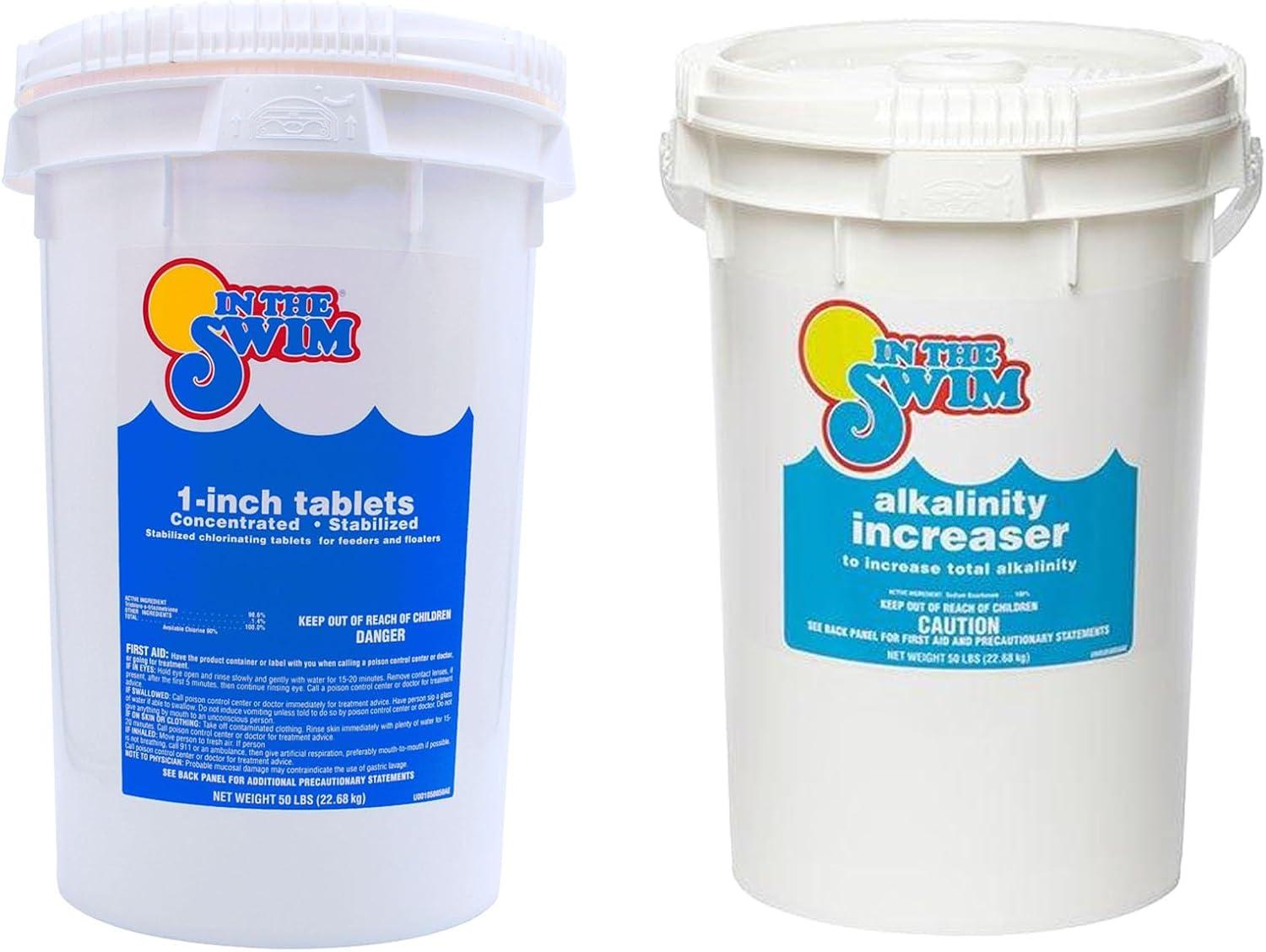imageIn The Swim Chlorine and Alkalinity Bundle for Swimming Pools Includes 4 Pound Bucket of 1 Inch Chlorine Tablets and 5 Bag of Alkalinity IncreaserChlorine Alkalinity