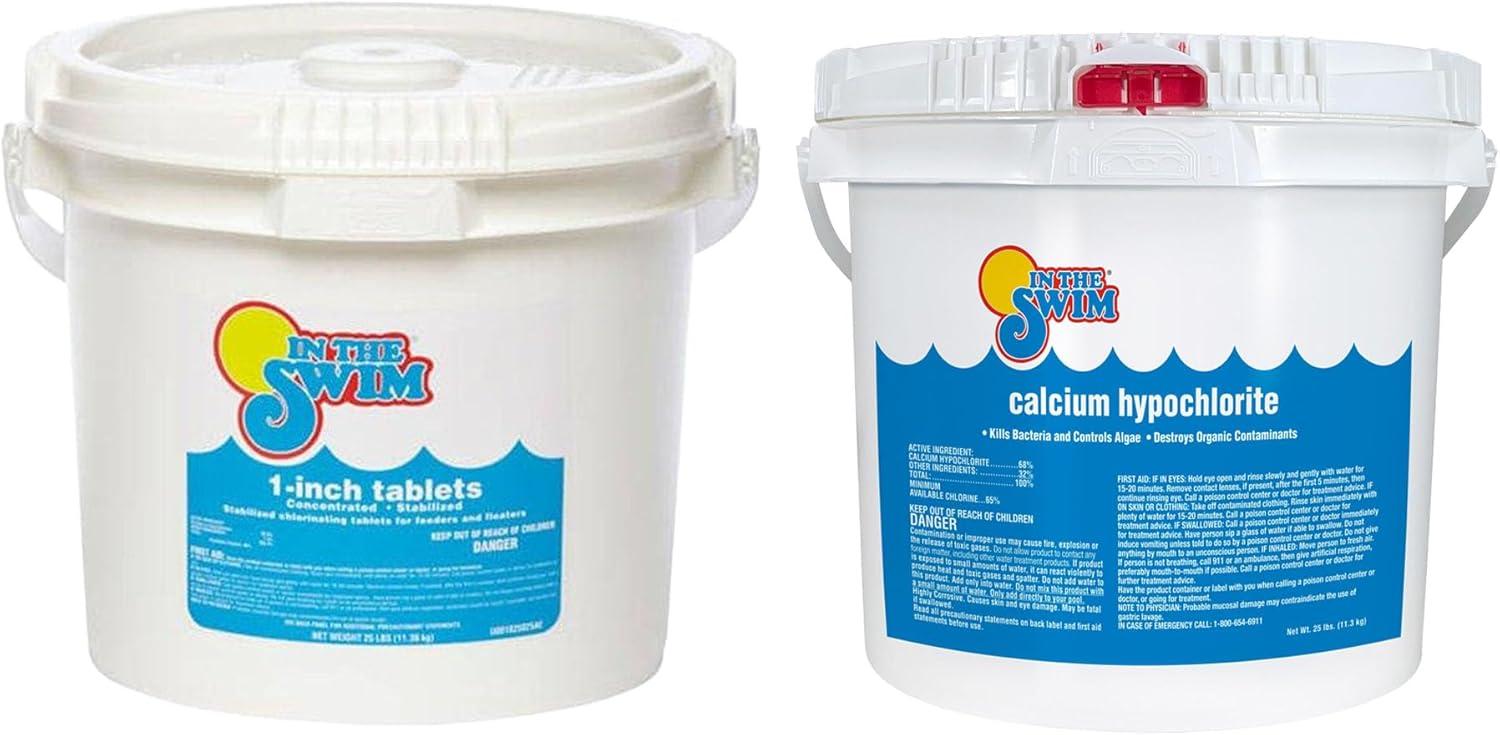 imageIn The Swim Chlorine and Alkalinity Bundle for Swimming Pools Includes 4 Pound Bucket of 1 Inch Chlorine Tablets and 5 Bag of Alkalinity IncreaserChlorine Shock