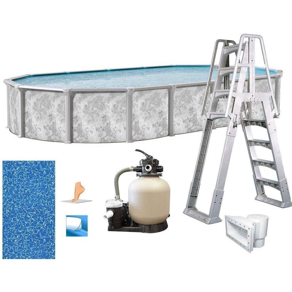 imageIn The Swim 12 x 24 Oval Above Ground Swimming Pool Ambassador Package Featuring Sand Filter Pump System and AFrame Ladder