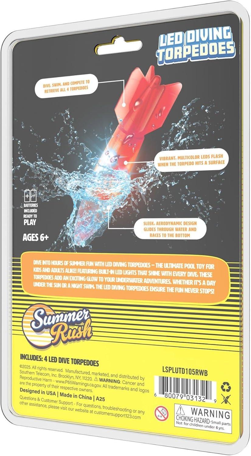 image:imageIn The Swim Cipton Summer Rush Americana LED Torpedo Diver 4pack LSPLUTD105RWB
