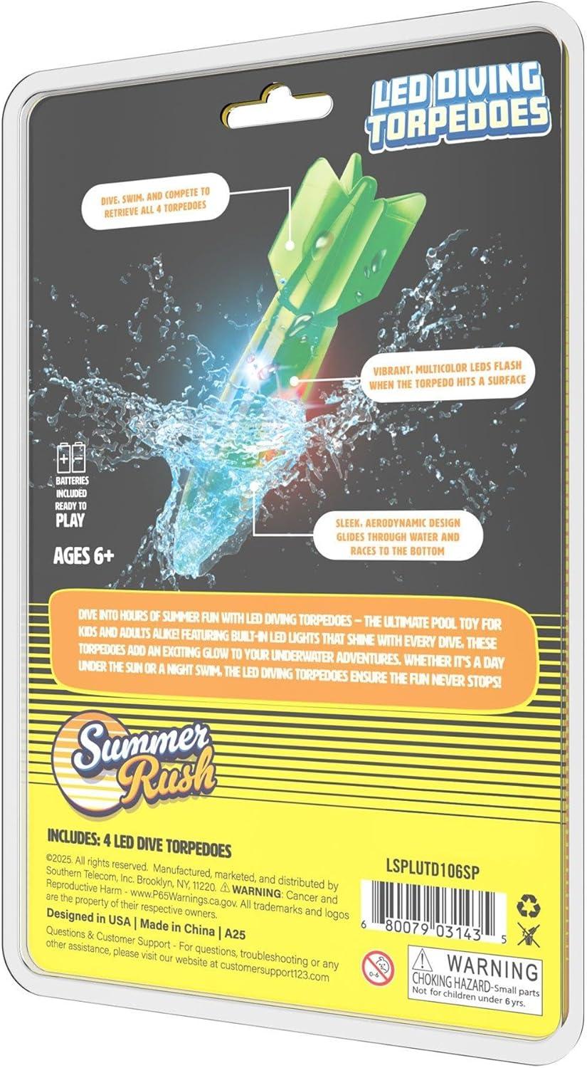 image:imageIn The Swim Cipton Summer Rush Summer LED Torpedo Diver 4pack LSPLUTD106SP