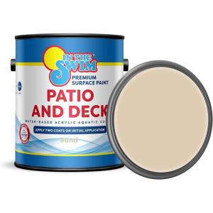 In The Swim Patio and Deck Paint – Sand Tone -Water Based Acrylic Coating – For Sprayed, Patterned, or Bare Concrete Surfaces -1 Gallon