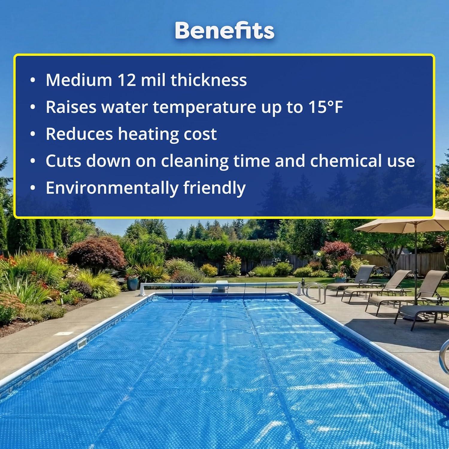image:imageIn The Swim 12 x 24 Premium Blue Rectangle Solar Pool Cover 12 Mil for Solar Heating Above Ground Pools and Inground Pools12 x 24