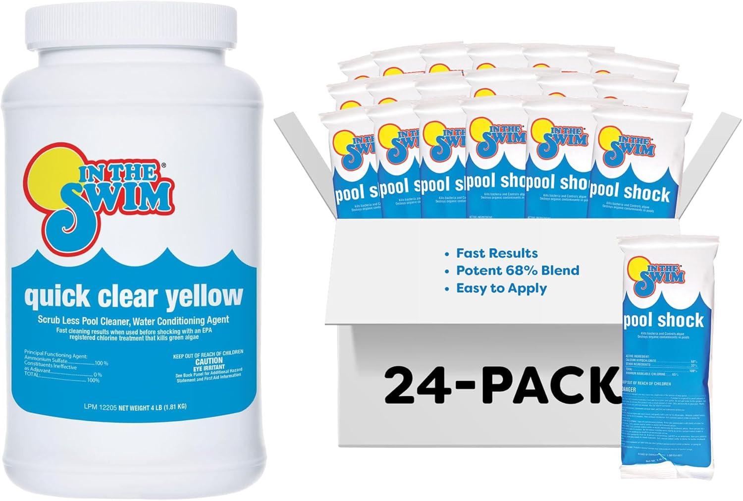 image:imageIn The Swim Yellow Algae Treatment Kit 2 Lb Quick Clear Yellow 6 x 1 Lb Cal Hypo Pool Shock 2Step Solution for Mustard Algae Removal and CrystalClear WaterQCY 24 x 1 CH Bundle