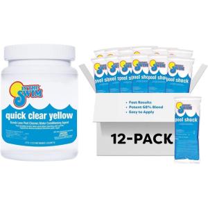 In The Swim Yellow Algae Treatment Kit – 2 Lb Quick Clear Yellow + 6 x 1 Lb Cal Hypo Pool Shock – 2-Step Solution for Mustard Algae Removal and Crystal-Clear Water(QCY + 12 x 1 CH Bundle)