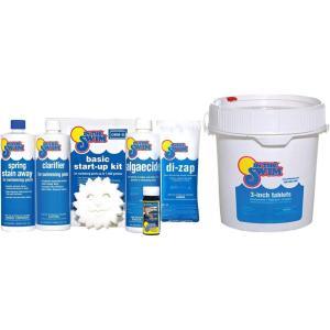 In The Swim Pool Deluxe Opening Chemical Start Up Kit and Spring Pill – Above Ground and In-Ground Swimming Pools – Up to 15,000(Kit + Chlorine)