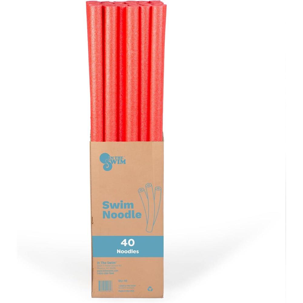 image:imageIn The Swim Pool Noodles Soft Large Foam Noodles for Extra Buoyancy Floating Training Device Exercise Aid Pool Toy 7 Color Patterns 20 and 40 PacksRed